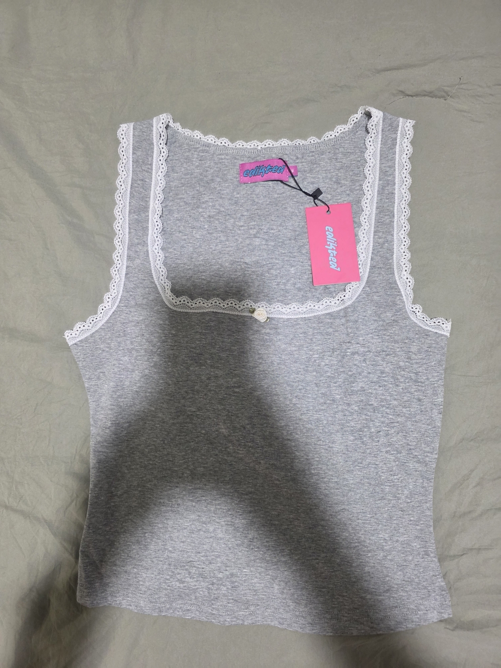 Gray Lace-Trim Tank Top - Women